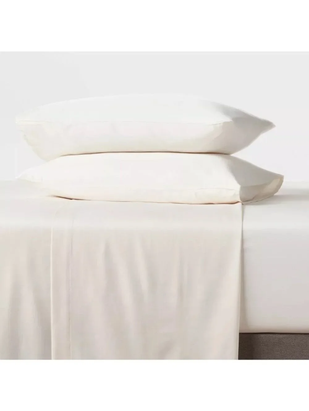Room Essentials Full Size 100% Cotton Sateen Solid Ivory Color 4 Piece Sheet Set